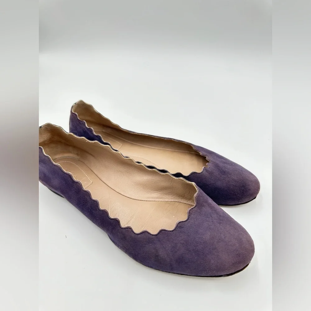 Chloé Suede Scalloped Accent‎ Ballet Flats suede purple ballerina 37.5 US 7.5